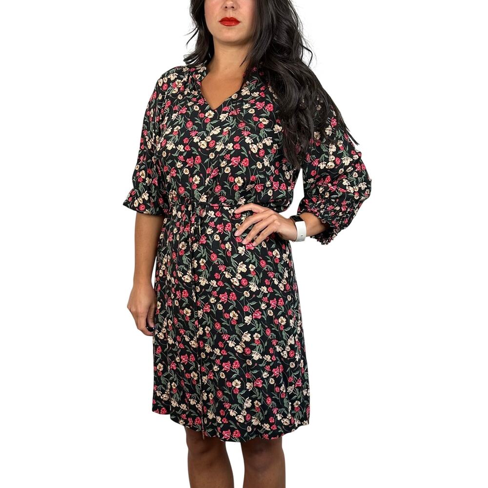 Draper James RSPV Black Floral Tie Elastic Waist Dress